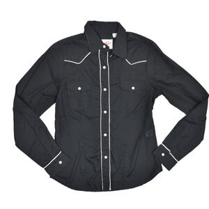 Roper Western Shirt Mens Small Black Pearl Snap W/ White Piping Regular Size S